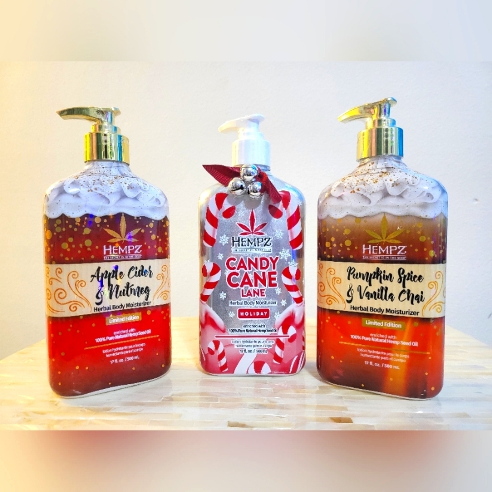 3 Limited Edition Holiday scent Hempz lotion body moisturizer bundle
